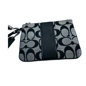 Coach Signature Stripe Wristlet Wallet Pouch Black Grey